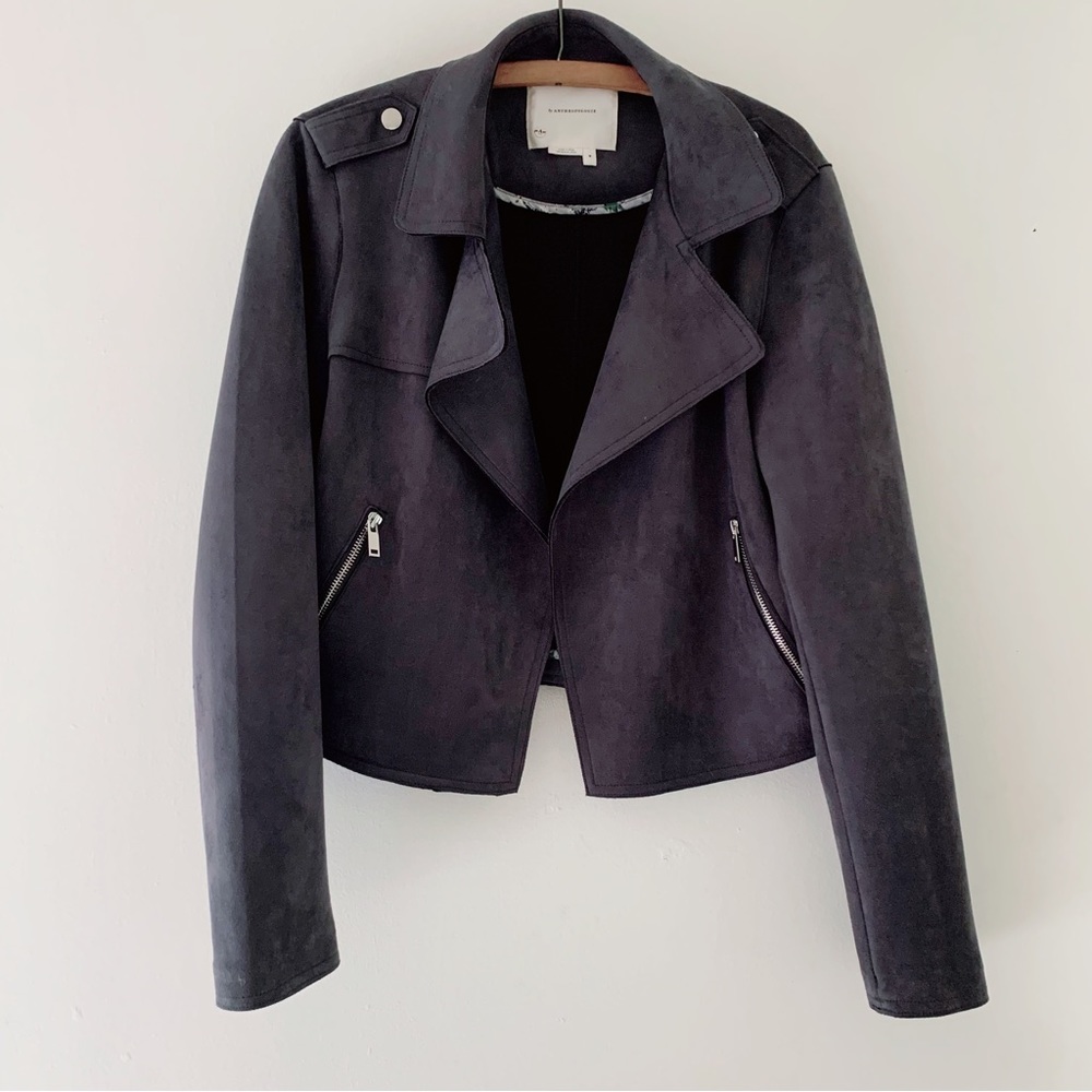 By Anthropologie Faux Suede Gray Moto Jacket Sz M